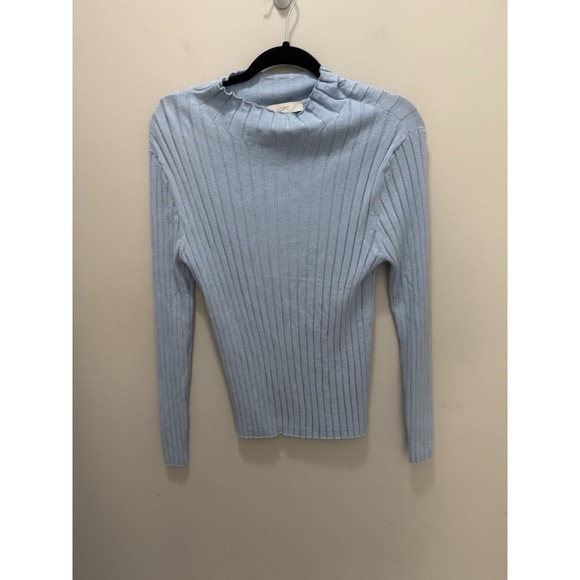 Loft Light Blue Mock Lettuce Neck Ribbed Long Sleeve Top Size‎ Xl - Picture 1 of 10